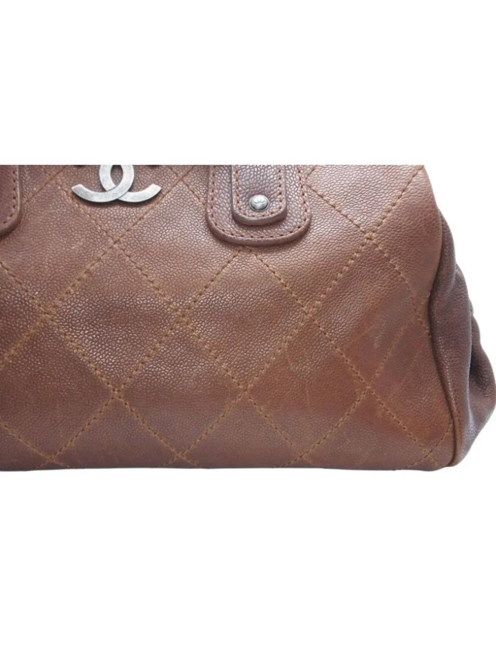 Chanel Handbag CC Logo Caviar Leather Brown Quilted